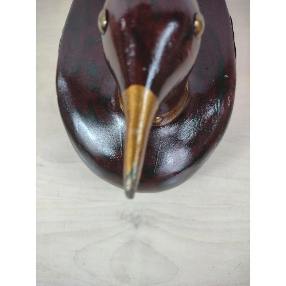 Wooden Folk Art Duck Decoy Wood Brass Country Decor 14 Inch Vtg Knicks SEE
